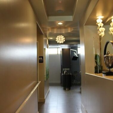 New flooring and painted ceiling in a dentist office.
