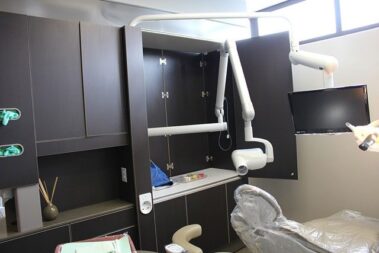 Dental room with dental chair and equipment.