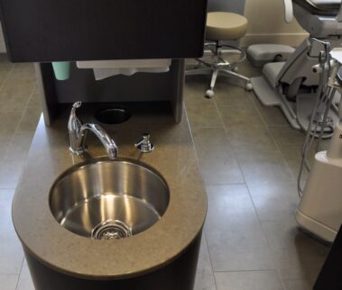 Close up of a dental sink.